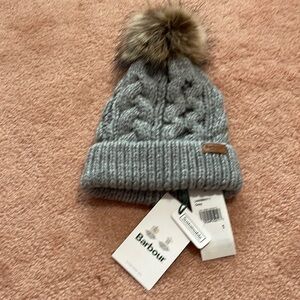 Barbour Gray Cable Knit Pom Pom Beanie